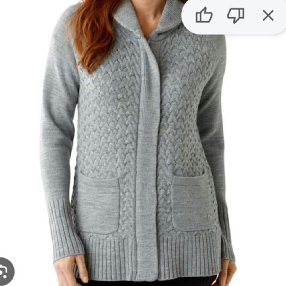 SMARTWOOL 100% Merino Wool Cable Knit Fisherman Gray Zip Cardigan